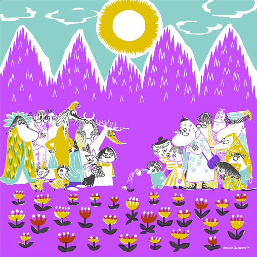 画像: ムーミン Moomin Tribute Works/ 太陽と水と（パープル）/ ハンカチ